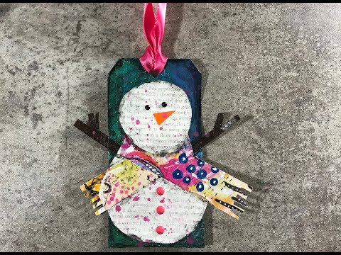 Christmas Snowman Mixed-Media Gift Tag